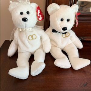 Ty beanie baby Wedding Bear Plush Set with Bow Tie and Veil